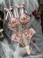 Floral Embroidery Cutouts Sexual Bodysuits