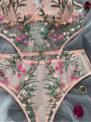 Floral Embroidery Cutouts Sexual Bodysuits