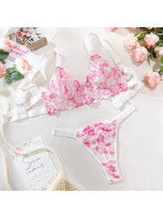 See Through Embroidery Flower Bra Sets