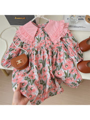 Doll Collar Cotton Single Breasted Girl Dresses