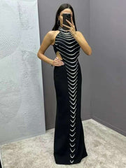 Faux Pearl Chain Hollow-out Sleeveless Maxi Dresses