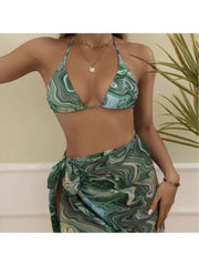 Halter Tie Dye Backless 3-piece Set Bikinis