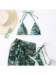 Halter Tie Dye Backless 3-piece Set Bikinis