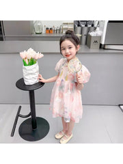 Bow Puff Sleeve Cotton Girl Dresses
