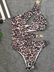 Leopard One-shoulder Fitted One-Pieces