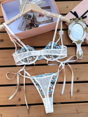 Bow Heart Embroidery Perspective Bra Sets