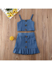 Solid Color Spaghetti Straps Girl Clothing Sets