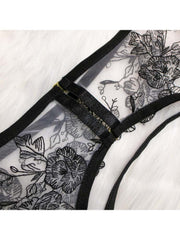 Embroidery See Through Backless Sexual Sets