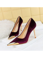 Metal Decor Pure Color Pointed Heels