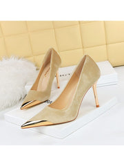 Metal Decor Pure Color Pointed Heels