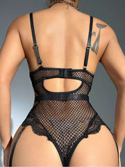 Lace Panel High Rise Backless Sexual Bodysuits