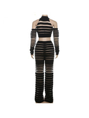 Striped See Through Cropped Pant Sets