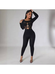 Hollow Out Perspective Fitted Jumpsuits