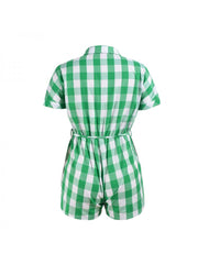 Plaid Knitting Mid-rise Rompers