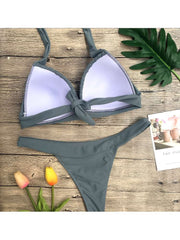 Solid Color Square Neck Fitted Bikinis