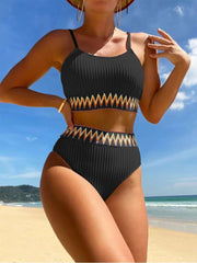 Colorblock Patchwork Spaghetti Straps Bikinis