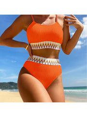 Colorblock Patchwork Spaghetti Straps Bikinis
