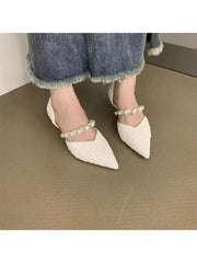 Beading Pure Color Pointed Flats