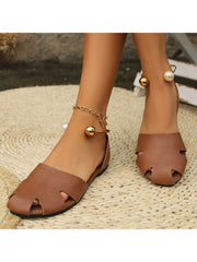 Beading Solid Color Flat Heel Sandals