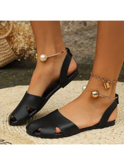 Beading Solid Color Flat Heel Sandals