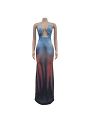 Ruched Gradient Cutouts Strapless Maxi Dress