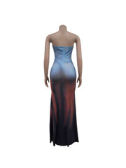 Ruched Gradient Cutouts Strapless Maxi Dress