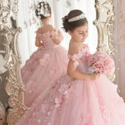Pink Tulle Flower Girl Dress with Tailing Flowers