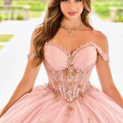 Pink Sweetheart Quinceañera Ball Gown with Gold Appliques