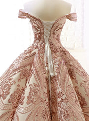 Rose Gold Quinceañera Dresses: Off-Shoulder Sequin Gowns