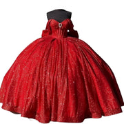 Luxury Red Glitter Off-Shoulder Quinceañera Dress with Bow