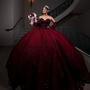 Red Shiny Applique Quinceañera Ball Gown with Beads