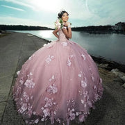 Pink Ball Gown Quinceañera Dress with 3D Flowers