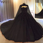 Beaded Lace Ball Gown with Cape
