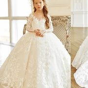 Luxurious Ivory Flower Girl Dress: Lace Floral Appliques, Long Sleeve