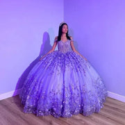 Purple Shiny Puffy Off-Shoulder Quinceañera Dress 2024