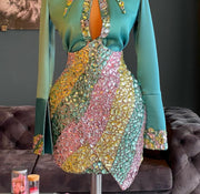 Green Two-Piece Cocktail Dress with Crystals