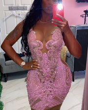 Pink Short Cocktail Birthday Dresses Exquisite Handmade Beads Crystals Mini Party Prom Gowns 2023