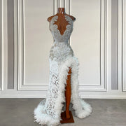 Diamond White Mermaid Prom Dress: Sparkling High Slit