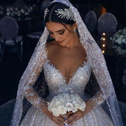 Modest O-neck Long Sleeve Sparkly Sequin Wedding Gown