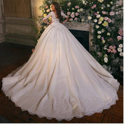 Lhuillier V-Neck Lace Ball Gown Wedding Dress