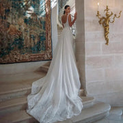 Sleeveless Mermaid Appliqué Wedding Dress with Detachable Train