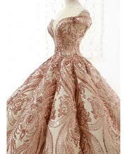 Rose Gold Quinceañera Dresses: Off-Shoulder Sequin Gowns