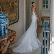 Sleeveless Mermaid Appliqué Wedding Dress with Detachable Train