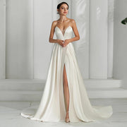 2024 Ivory Satin A-Line Wedding Dress: Sweetheart Silhouette with Boho Chic Flair