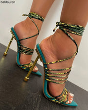 Baldauren Women Sandals Rome Cross Lace Up Pointed Toe Stiletto Ankle Strap Party Shoes Women Sexy Sandals Big Size 42