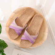 Women Flax Home Slippers Summer Casual Slides Beach Shoes Ladies Indoor Linen Slippers Bohemia Striped Flip Flops Sandals