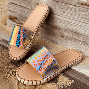 Summer Fashion New Women's Slipper Outdoor Beach Slip On Bling Female Flat Slipper Casual Print Colorful Ladies Sandals