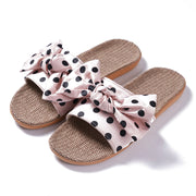 2022 Women Bowknot Slippers Summer Casual Beach Shoes Ladies Indoor Linen Slippers Slip On Sandals Bohemia Flip Flops New