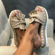 New Women Slippers Casual Solid Color Bowknot Platform Flat Shoes Fashion Braided Straps Outdoor Walking Sandals Zapatilla Mujer