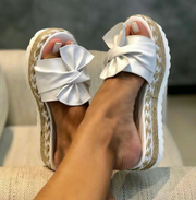 New Women Slippers Casual Solid Color Bowknot Platform Flat Shoes Fashion Braided Straps Outdoor Walking Sandals Zapatilla Mujer